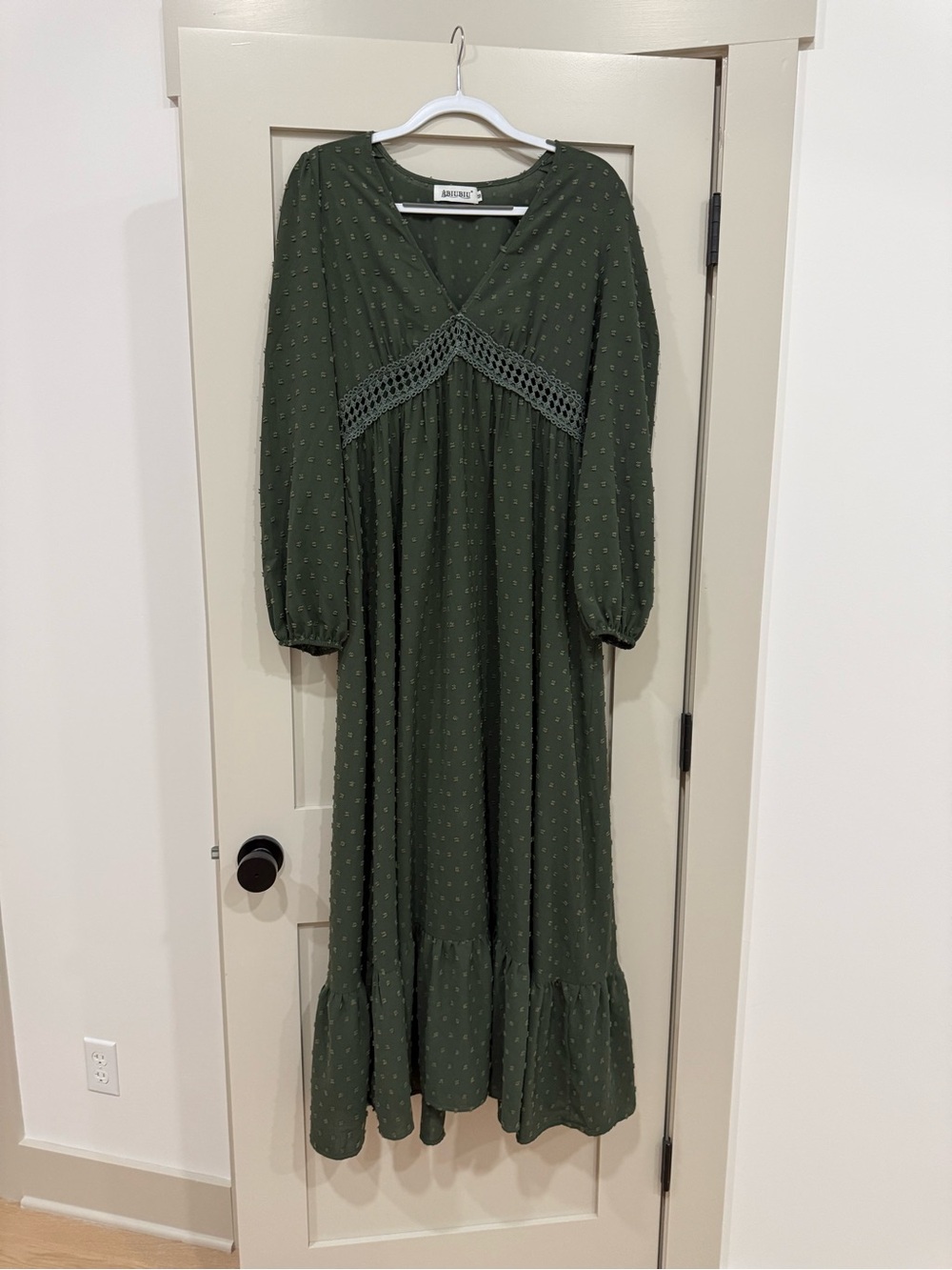 Olive Green Maxi Dress with Crochet Trim